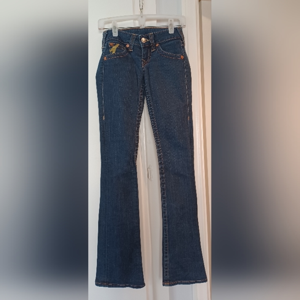 EUC True Religion sz 25 Women’s Low-Rise Rear-Flap Becky Bootcut Blue Jeans - Picture 16 of 16